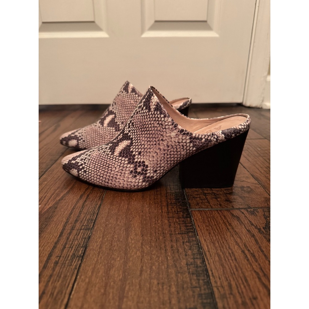 ABLE Snakeskin Print Block Heel Mules Women's Size 9M Leather Upper - Picture 5 of 8